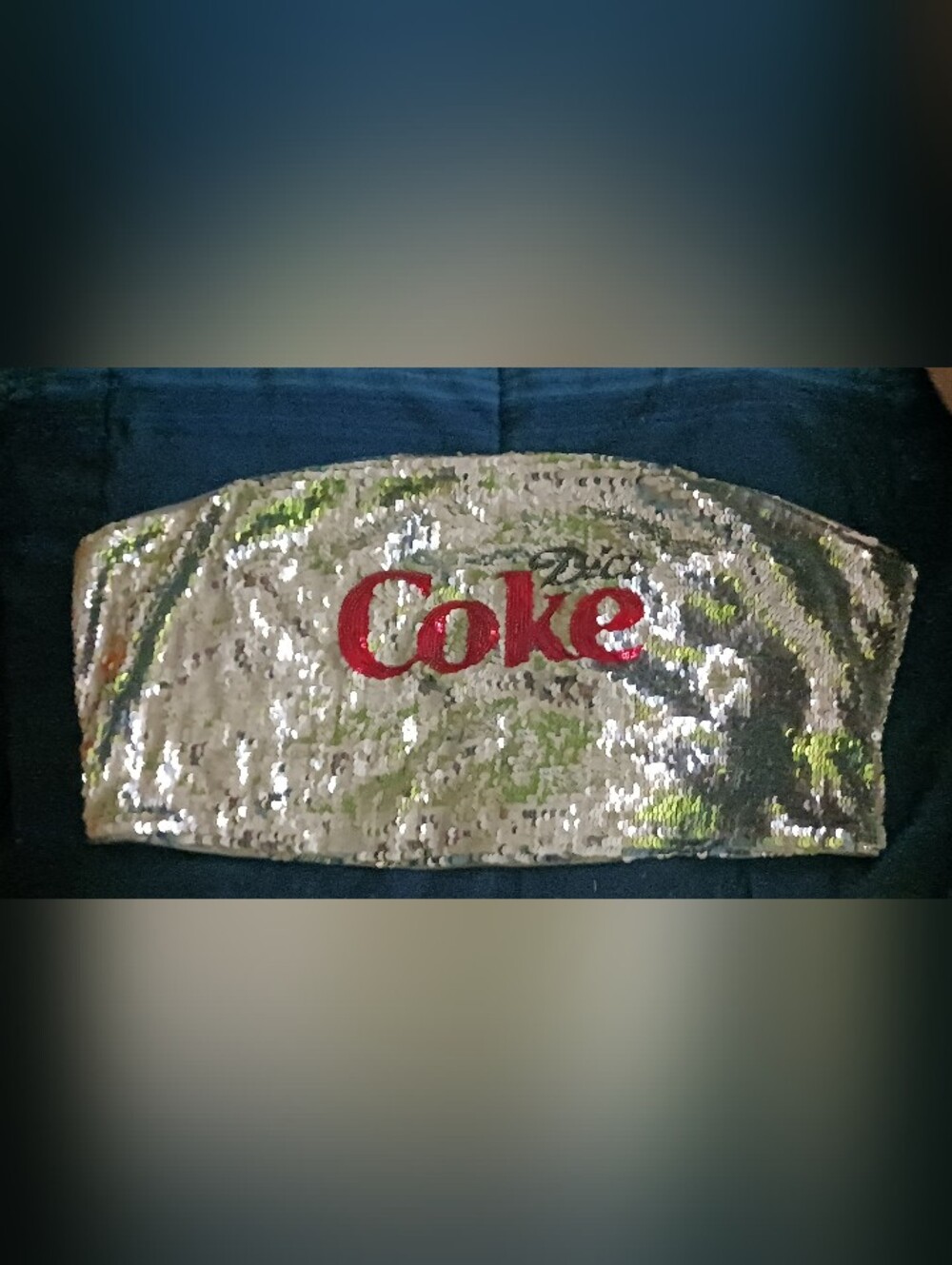 Diet Coke Silver Sequin Strapless Top with Red Logo